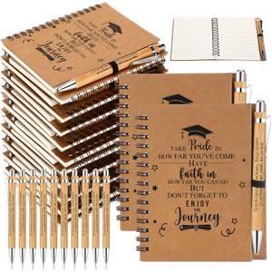 10 Sets 2025 Graduation Gifts Inspirational Spiral Journal with Motivational Pen Graduate Kraft Notebooks Ballpoint Pen Class of 2025 Gifts for College Graduate