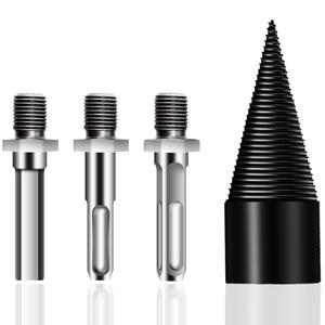 Firewood Log Splitter Drill Bit, Removable Firewood Drill Bit Wood Log Splitter Heavy Duty Electric Drills Screw Cone Driver Hex + Square + Round 32mm/1.26inch