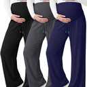3 Pack Women Maternity Pants Wide Leg Over The Belly Lounge Loose Casual Pregnancy Pajama Trousers with Pockets, S