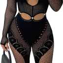 WEICHUJIAN Sexy One Piece Mesh Jumpsuit For Women Hollow See Through Bodysuit Off Shoulder Club Romper, S/M