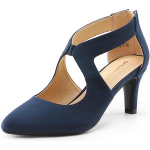 DREAM PAIRS Women's Pumps Closed Pointed Toe Kitten Heels Elegant Party Wedding Dress Shoes for Women (6.5, Navy)