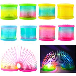 8 Pack Glow Coil Spring Toy, Mini Springs Rainbow Magic Fidget Toys for Kids Boys Girls, Glow in the Dark Party Favors, Projection Star Night Light toy Carnival Prize, Pinata Fillers for Toddlers
