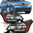 Headlights Assembly Compatible with 2008 2009 2010 2011 Ford Focus S SE SES SEL Halogen Headlamp Replacement Black Housing Amber, Driver and Passenger Side
