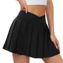 Pleated Tennis Skirts for Women with Pockets Inner Shorts Crossover High Waisted Golf Athletic Flowy Skort Skirt (Large, Black)
