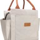 Joymee Lunch Bag Women Insulated Lunch Box Reusable Leakproof Large Spacious Cooler Tote for Women Men Adult with Bottle Holder and Side Pockets for Work Office Travel Picnic - Beige