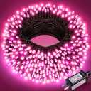 100FT 300 LED Christmas Lights Outdoor, Green Wire Christmas Tree Lights with 8 Modes Waterproof, Connectable String Lights for Outside for Indoor Room Garden Patio Party Wedding Decorations, Pink