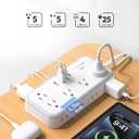 Flat Extension Cord 25 FT, NTONPOWER Long Surge Protector Power Strip, 10 Outlets 4 USB Ports (2 USB C), 3 Side 3 Prong & 2 Prong, 2700J, Overload Protection, Flat Plug Wall Mount, White, SurgePro