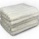 Faux Fur Blanket Twin/Twin XL - 60x80 Inch Soft & Warm Fluffy Throw for Bed, Sofa, Camping | 350GSM Cloud-Touch Microfiber | Cozy Essentials for Travel & Movie Nights, Striped White, Faux Fur White