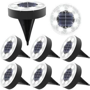 Joomer Solar Ground Lights, 8 Pack 8 LED Solar Lights Outdoor Waterproof IP68 Solar Disc Lights In-Ground Landscape Lighting Outdoor Lights for Patio Pathway Lawn Yard Driveway Walkway (White)