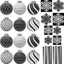 SLEETLY 28pk Black and White Christmas Ball Ornaments for Tree Decorations - Holiday Xmas Shatterproof Plastic Balls, Icicles and Snowflakes Ornament Set