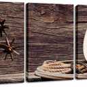 Canvas Print Wall Art Decor Western Cowboy Wall Art American Cowboy Hat Boots West Rodeo Vintage Picture Stretched Gallery Canvas Wrap Giclee Print Ready to Hang for Home Office Living Room (12x16inchx3pcs(30x40cmx3pcs))