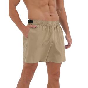 2 x ODODOS Men's Athletic Shorts with Pockets 5" Quick Dry Lightweight Workout Gym Running Shorts, Tan, Small