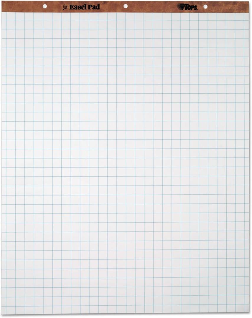 TOPS Easel Pad, 3-hole punched, white, 15 lb, 1" squares, 50 SH/PD, 4 per Carton (7900)