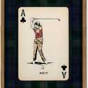 Vintage Golf Wall Art, Playing Card Golfer Sports Wall Decor Paintings Retro Navy Plaid Canvas Prints Picture for Bedroom Living Room Man Cave Country Club 12x16 inch Wood Framed
