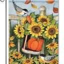 2 x Fall Garden Flags 12x18 Double Sided Outside, Pumpkins Sunflower Autumn Yard Outdoor Flag