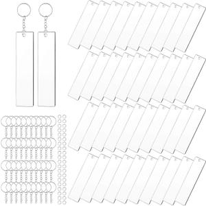 Hicarer 120 Pieces Rectangle Acrylic Key Chain Blank Transparent Acrylic KeyChain Blank (2 x 8 cm)