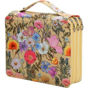 Vomgomfom Colored Pencil Case - 124 Slots Pencil Holder with Zipper Closure Twill Fabric Large Capacity Pencil Case for Watercolor Pens or Markers, Pencil Case Organizer for Artist (Yellow Flower)