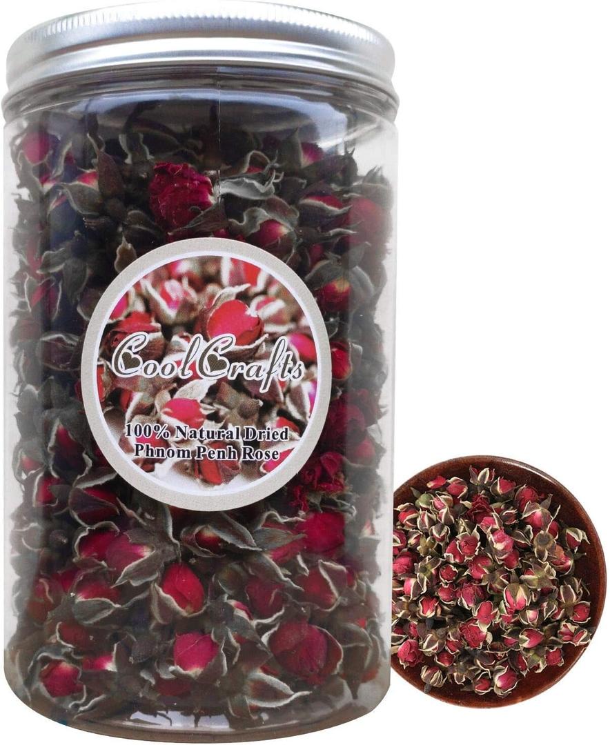CoolCrafts Dried Rose Buds Edible Fragrant Dried Flowers for Tea, Baking, Crafts, Potpourri - Phnom Penh Rose 3.5oz