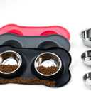 Stainless Steel Dog Bowls with Non-Slip Silicone Mat, Spill Proof Food & Water Bowls Set, Easy Clean Puppy Food Dish, Dishwasher Safe, Suitable for Dogs Cats Pet Under 20lbs, Medium, Black (Medium-13 oz)