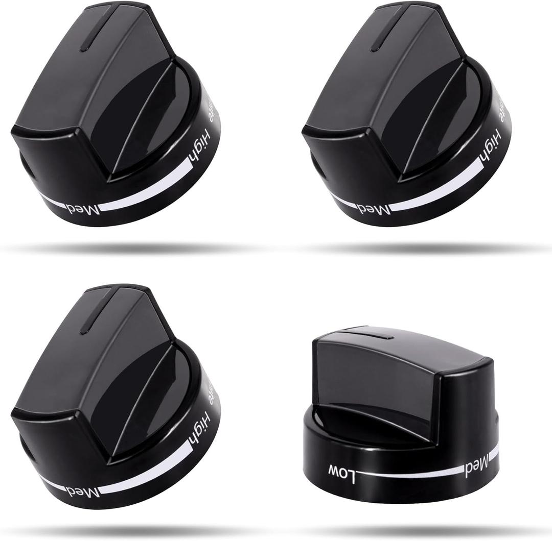 4 Pack WPW10339442 Whirl-Pool Stove Knobs Replacements, PS11753188 Whirl-Pool Stove/Gas/Oven Knobs, Cooktop Surface Burner Control Knobs Black, Replaces W10339442 AP6019877