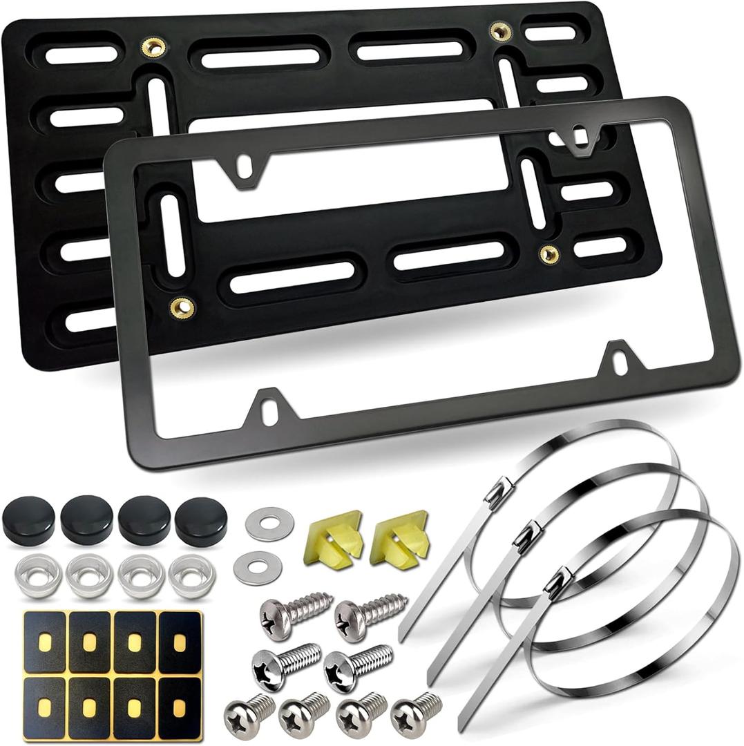 BGGTMO Front License Plate Mounting Kit- License Plate Bracket Holder Frame- Universal Bumper Car Tag Frame Mount Adapter with Stainless Steel Screw Cap, Cable Ties