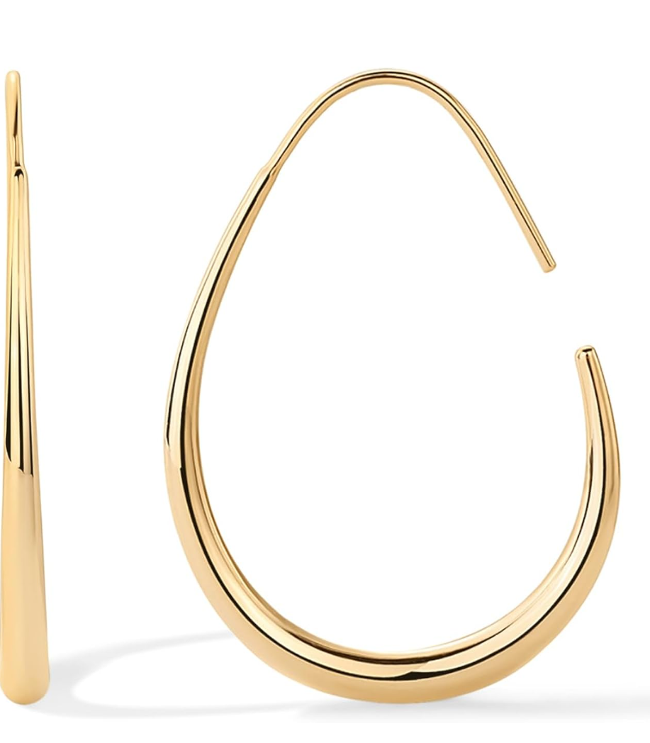 Lightweight Teardrop Hoop Earrings for Women | Large Oval Pull-Through Statement Earrings