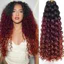 GoGo Curl Crochet hair 18inch Water Wave Crochet hair Ombre Synthetic Bohemian Crochet Braid Deep Wave Braiding hair Extensions (5Packs,1B/530/350) (1B/BUG/RED)