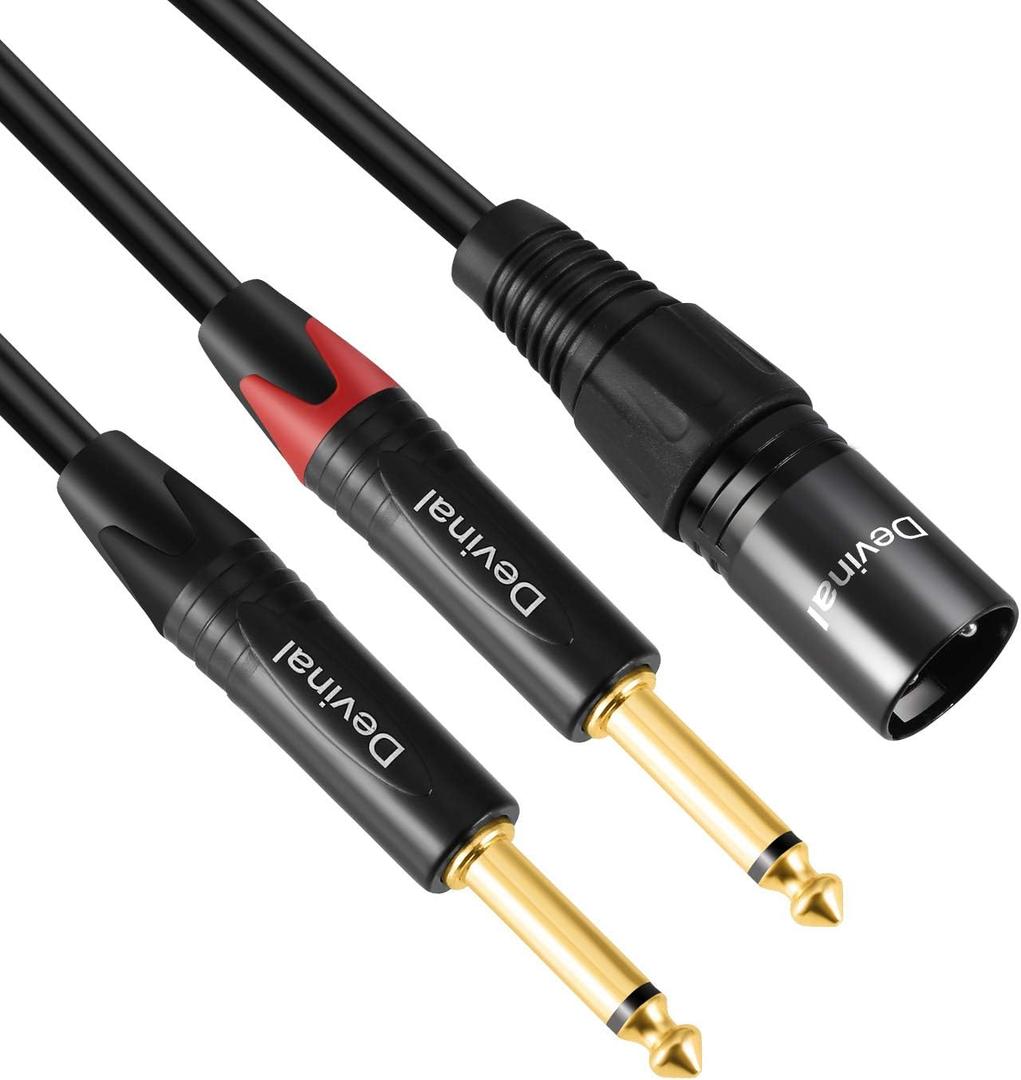 Devinal Dual 1/4 to XLR Y Splitter Cable, Double 6.35mm TS Male to XLR 3pin Male Stereo Cord, Dual Quarter inch Mono to XLR Male Plug Microphone Audio Converter Adapter 10 Feet 3m