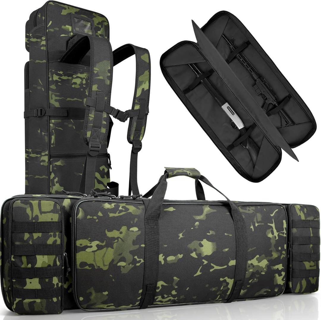 Soft Rifle Case, Double Rifle Backpack Tactical Long Gun Bag for Outdoor Hunting Shooting, Portable Shotgun Case for Firearm Storage and Transportation, Camouflage