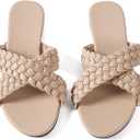 Mtzyoa Women's Braided Slide Flat Sandals Raffia Cute Natural Summer Beach Casual Comfortable (Beige, M)
