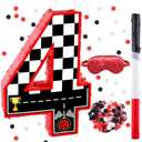 16 Inch Number 4 Race Car Pinata with 16 Inch Piñata Stick Blindfold Confetti for Boy Girl Kids 4th Birthday Party Decorations(4th)