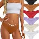 Seamless Thongs for Women Sexy V-waisted No Show Thong Stretch Breathable Ladies Panties Underwear 6 Pack Small