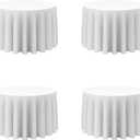 4Pack White Round Paper Tablecloths - 82in Paper Table Cloths for Parties Disposable - Linen Like Disposable White Tablecloth Round Cover with Plastic Backing