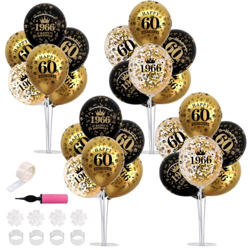 TONIFUL 4 Set 60th Birthday Decorations 1966 Balloon Centerpiece for Table, Black Gold Balloon Stand Kit, Perfect for celebrating born in 1966,Cheers to 60 Years Birthday for Men and Women