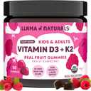 Llama Naturals Vitamin D3, Vegan, Organic Immune Support Supplement, Vitamin D Gummies for Adults and Kids, Real Fruit Gummy Vitamins, Promotes Bone Health, No Added Sugar Cane, Raspberry, 60 Ct, Best By 10/2027
