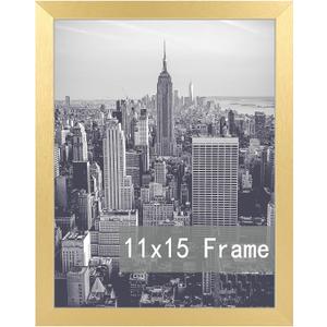 RUN HELIX 11x15 Picture Frame in Black, Photo Frames with Plexiglass, Horizontal and Vertical Formats for Wall Mounting Poster Frames Puzzle Frame Large Picture Frame 15X11 Gold Frame