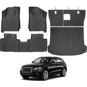 Tongama-Floor Mats for 2010-2016 Cadillac SRX, All Weather TPE Floor Liners and Trunk Mat and Backrest Mats Protectors for Cadillac SRX Waterproof Interior Accessories