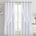 DWCN White Blackout Curtains with Sheer Overlay Thermal Insulated Mix & Match Double Layer Window Panels for Bedroom Living Room Drape Sewn with Tiebacks Grommet Top 52" Wx84 Lx2