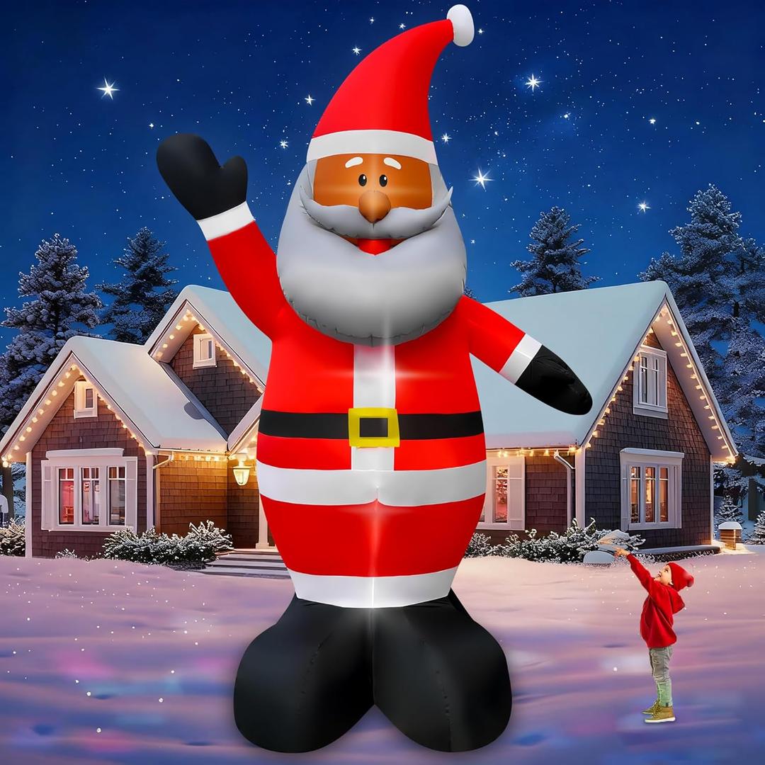 SEASONBLOW 12 FT Christmas Inflatable Black Santa Claus Decoration, LED Lighted Xmas Giant Santa Claus Blow Up Decor for Lawn Yard Garden Eve Party Home Indoor Outdoor Holiday