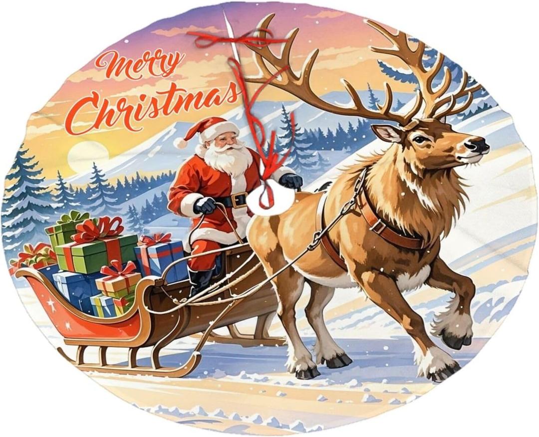 Christmas Tree Skirt 36 Inch Funny Santa Claus and Reindeer Farmhouse Holiday Decorations Soft and Thickened Christmas Tree Skirt for Indoor Outdoor Christmas New Year Holiday Party Decor (36" (91 cm) diameter)