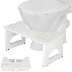 Foldable Toilet Stool, 7.5 Inch Poop Stool for Bathroom, Bamboo Toilet Stool Squat Adult, Collapsible Squatting Potty Stool with Non-Slip Strip - Improve Squatting Posture and Comfort, White