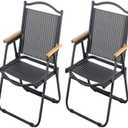 2-Pack Portable Folding Fishing Chair with Thickened Steel Frame, Solid Wood Armrests & Teslin Fabric - Lightweight Collapsible for Hiking, Beach, Backpacking & Picnic