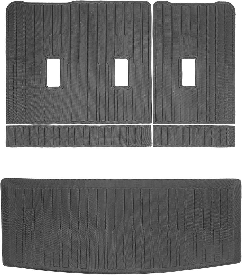 Yakitoko 3D TPE Car Trunk Cargo Liner Mat for 2021-2026 Chevrolet Tahoe Cadillac Escalade and GMC Yukon 2021-2024 7/8Seat with Backrest Mat Custom Fit All-Weather Waterproof Floor Protection