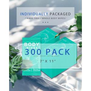 FUMMI 300 Pack Body Wipes Large Individually Packaged Bath Wipes for Adults, Travel, Gym, Camping, Elderly, Bedridden No Rinse, Moisturizing & Refreshing Clean (Textured)