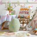 Ashler Easter Pillows, Egg Shaped Throw Pillow, Green Spring Easter Decoration, Teddy Sherpa Egg Pillow with Colorful Polka Dots Embroidery, Easter Eggs Decor for Bedroom, Living Room, Couch, 14x11 in