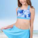 Cutemile 5-16 Years Girls Two Piece Tankini Swimsuit with Boyshort Bathing Suit Quick Dry Beach Swimwear (Blue)