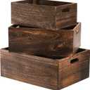 Frcctre Set of 3 Wood Nesting Storage Crates with Handles, Decorative Farmhouse Wooden Crates Storage Containers Rustic Handmade Natural Solid Wood Basket