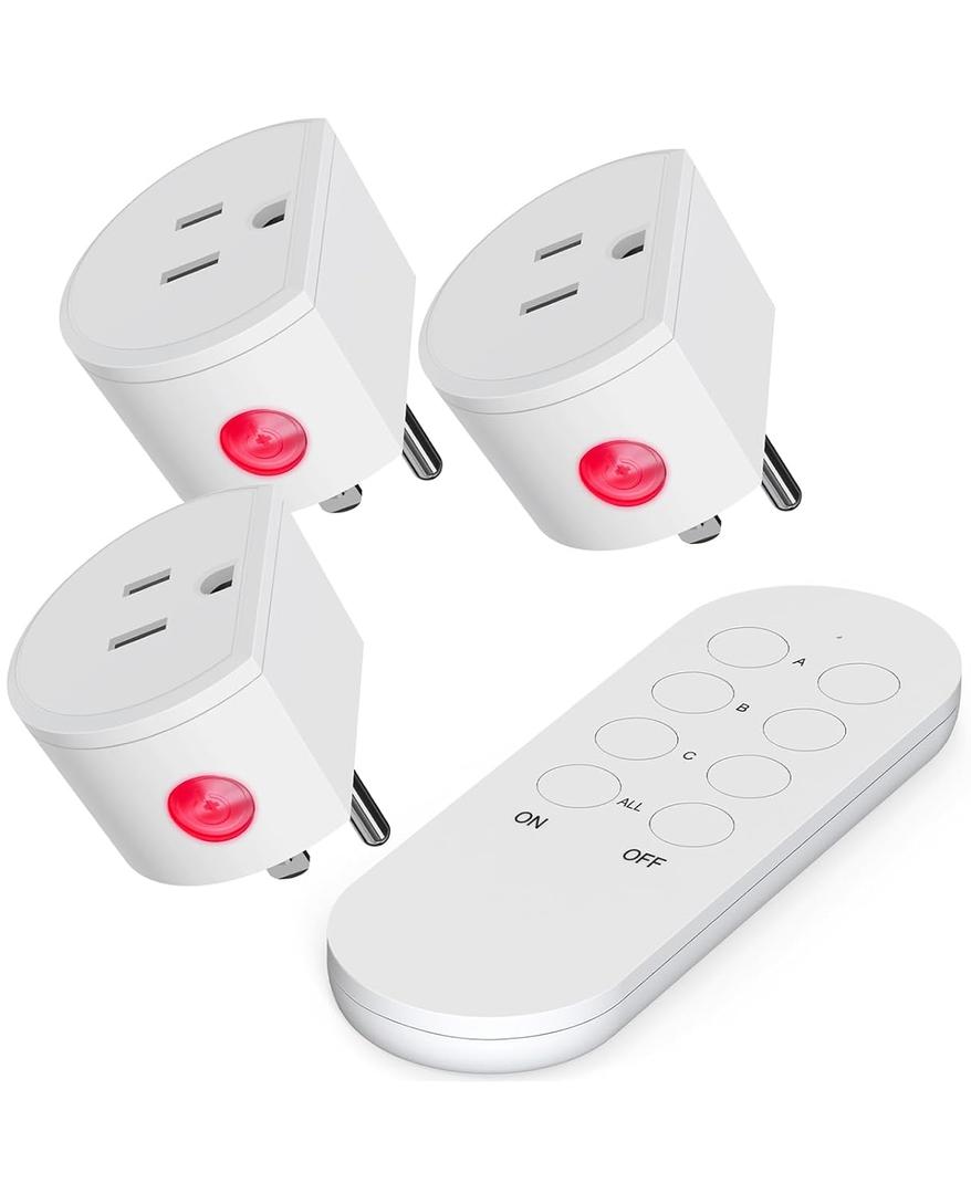 Wireless Remote Control Outlet, SURNICE Mini Remote Light Switch 10A/1200W for Christmas Lights, Up to 130 FT Long Range, FCC and ETL Certified (1T+3R)