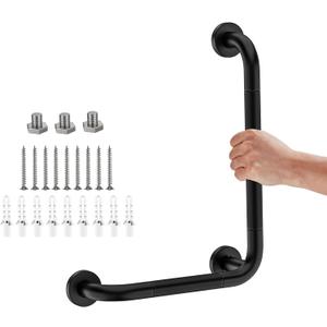 L-Shaped Angled Grab Bar 12x16 Inch Matte Black Anti-Slip Knurled Shower Handles Wall Mount, Stainless Steel Shower Bars for Seniors Injured Balance Support, Handicap Grab Bars for Bathtubs & Showers