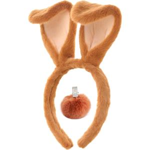 CHEU Easter Bunny Headband and tail with rabbit ears costume (brown)